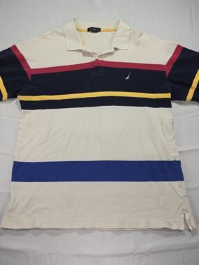 Nautica Men's Striped Short Sleeve Polo Blue & Cream